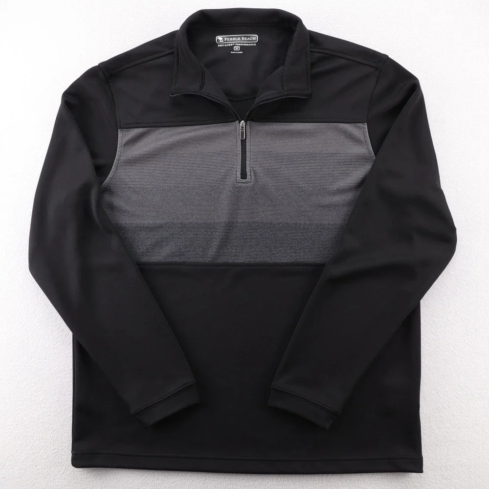 Pebble Beach Dry-Luxe Performance Mens Medium Black Gray 1/4 Zip‎ Golf Pullover
